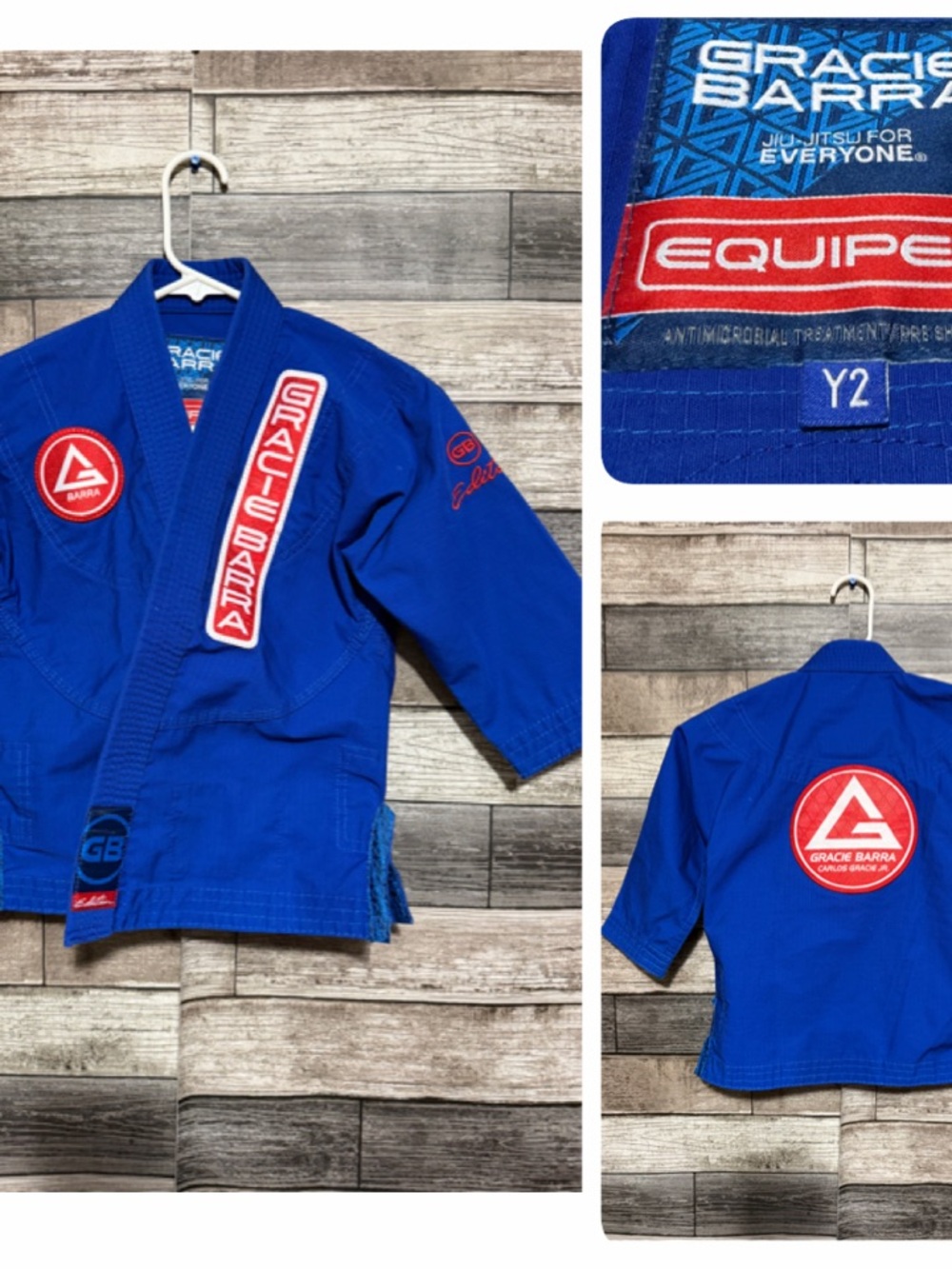 Gracie Barra Kids Unisex Jiu-Jitsu Gi Jacket Top Size Y2 Blue Patches (Top Only)